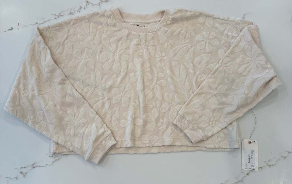 Billabong Loosen Up Crew Floral Terry Cropped Sweatshirt Size Small